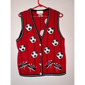 1990s Mandal Bay Soccer Mom Sports Kidcore Cleats 3D Art To Wear Sweater Vest L